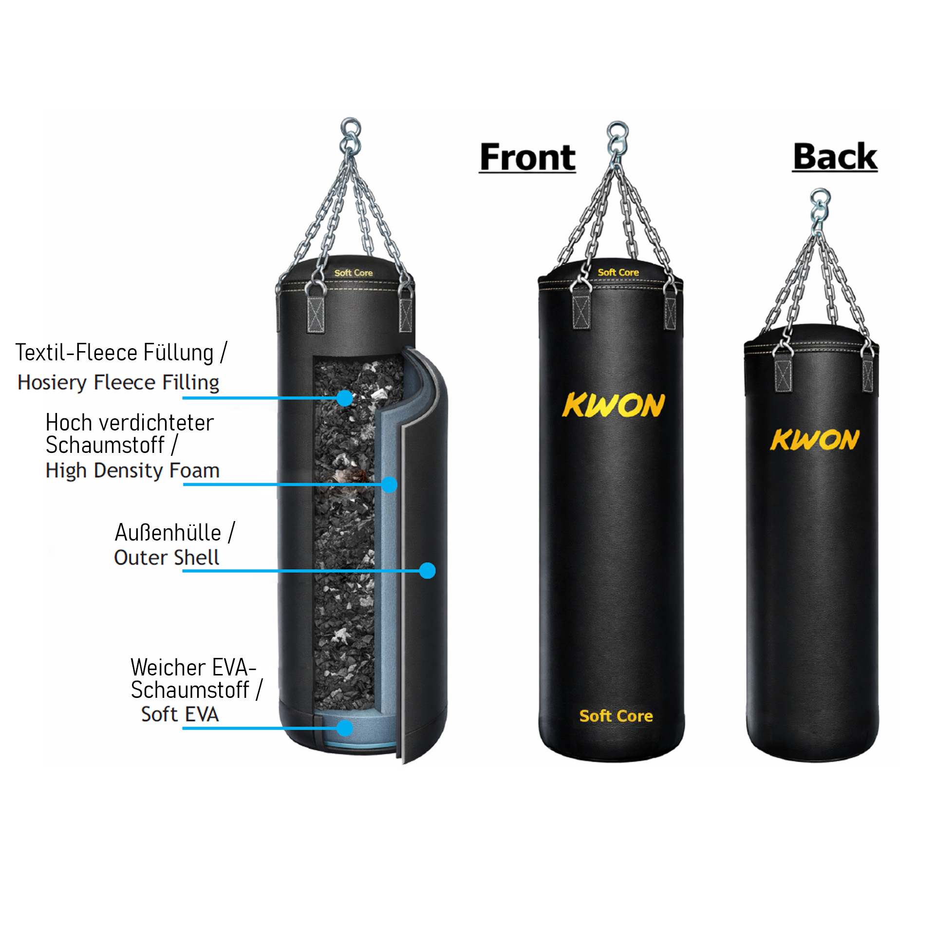 Sacco da boxe Black imbottito in similpelle, 100 cm